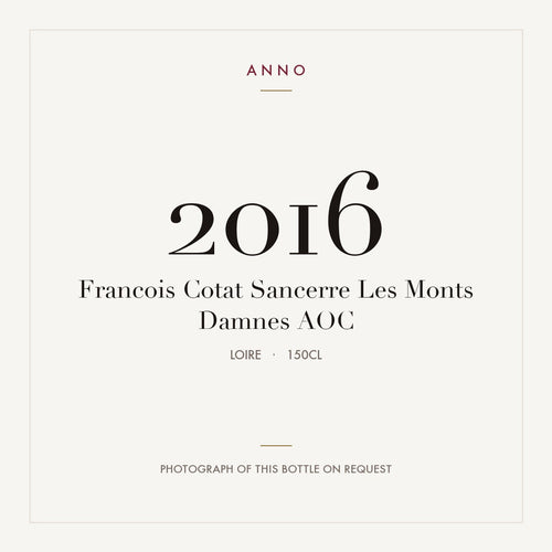 Francois Cotat Sancerre Les Monts Damnes 2016 AOC 1,5l, Луара — карточка урожая ANNO; фото настоящей бутылки по запросу