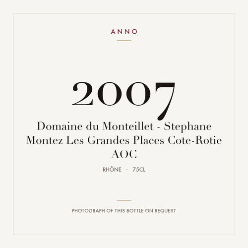 Domaine du Monteillet - Stephane Montez Les Grandes Places Cote-Rotie 2007 AOC 0,75l from Rhône — ANNO vintage card; photograph of the actual bottle available on request