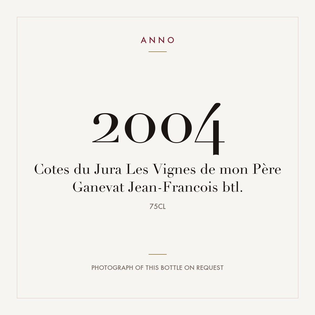 Jean-Francois Ganevat Cotes du Jura Les Vignes de mon Pere 2004 AOC 0,75l — ANNO vintage card; photograph of the actual bottle available on request