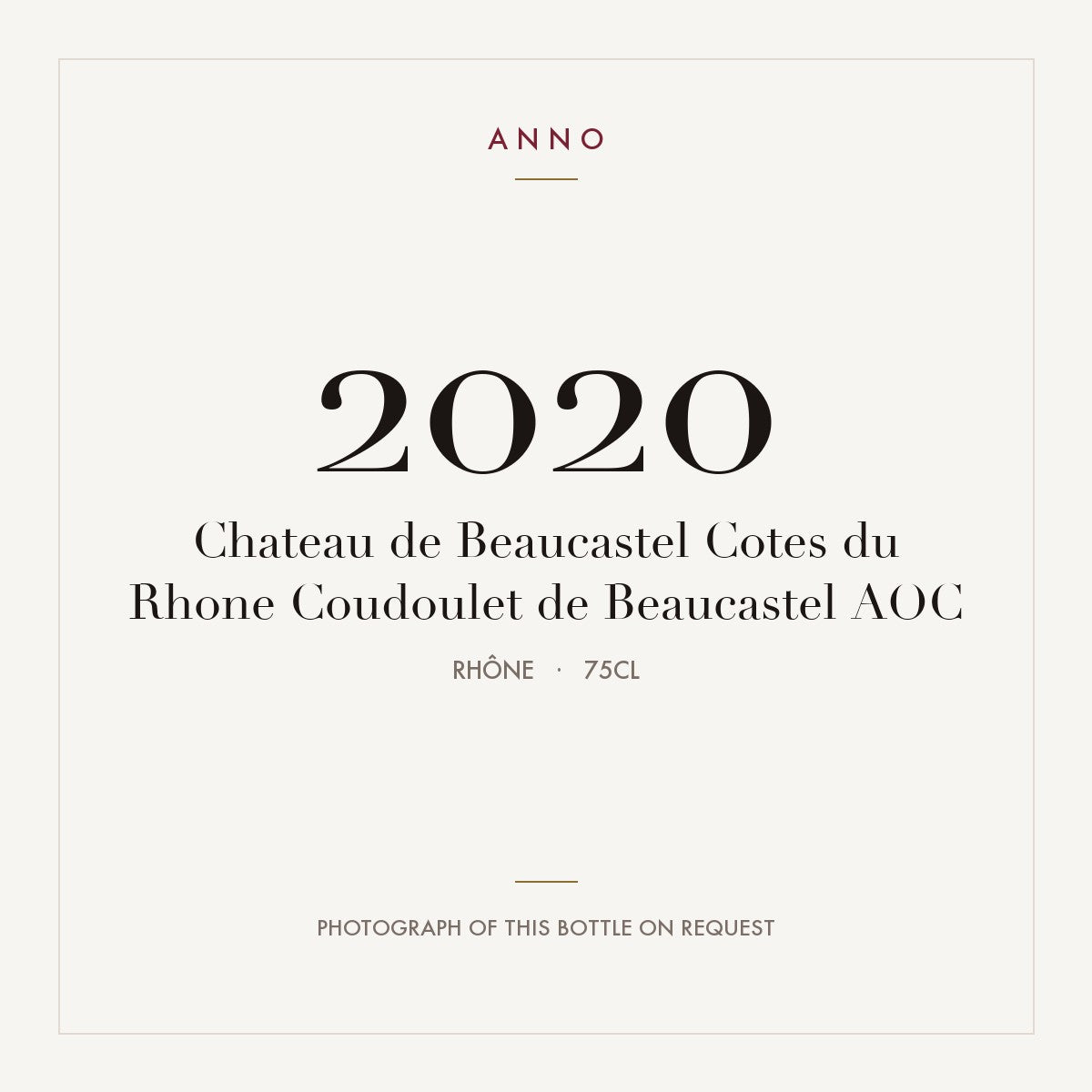 Chateau de Beaucastel Cotes du Rhone Coudoulet de Beaucastel 2020 AOC 0,75l, Rhône — ANNO-årgangskort; foto af den faktiske flaske på forespørgsel