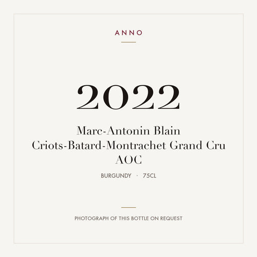 Marc-Antonin Blain Criots-Batard-Montrachet Grand Cru 2022 AOC 0,75l from Burgundy — ANNO vintage card; photograph of the actual bottle available on request