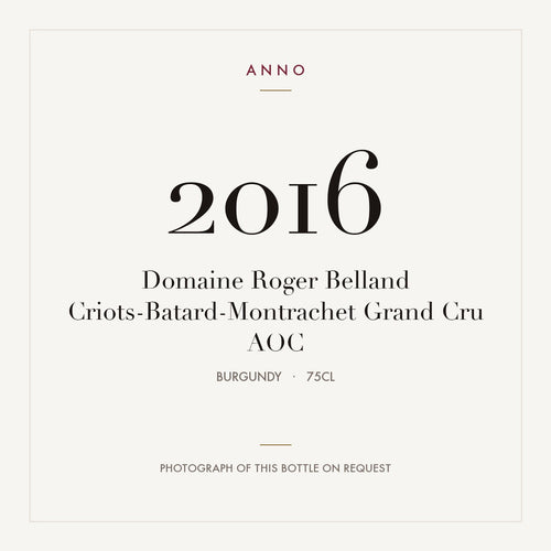 Domaine Roger Belland Criots-Batard-Montrachet Grand Cru 2016 AOC 0,75l from Burgundy — ANNO vintage card; photograph of the actual bottle available on request
