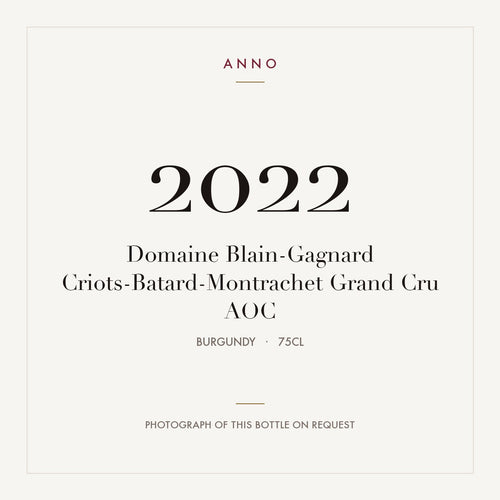 Domaine Blain-Gagnard Criots-Batard-Montrachet Grand Cru 2022 AOC 0,75l from Burgundy — ANNO vintage card; photograph of the actual bottle available on request