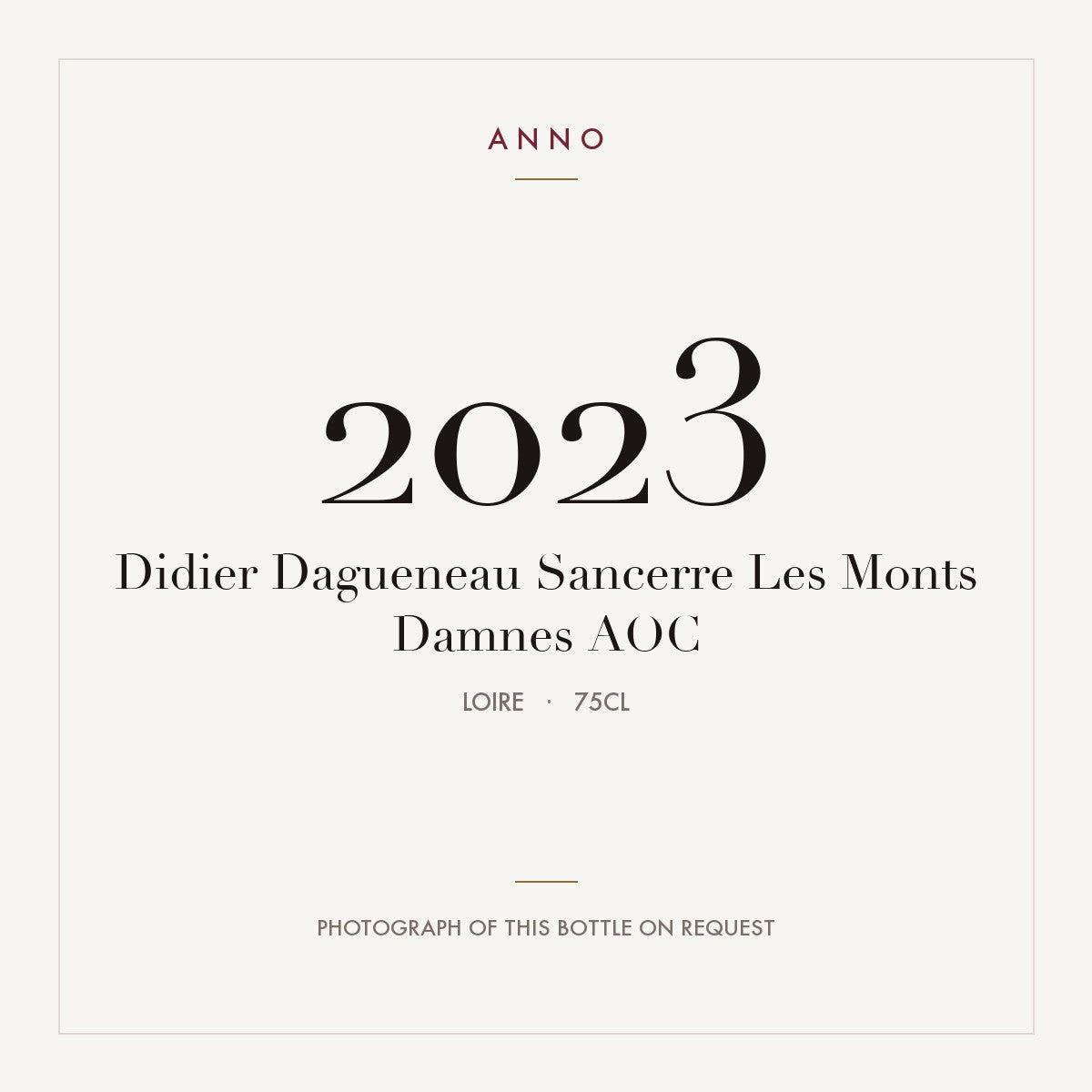 Didier Dagueneau Sancerre Les Monts Damnes 2023 AOC 0,75l, Loire — cartão de colheita ANNO; fotografia da garrafa real disponível a pedido