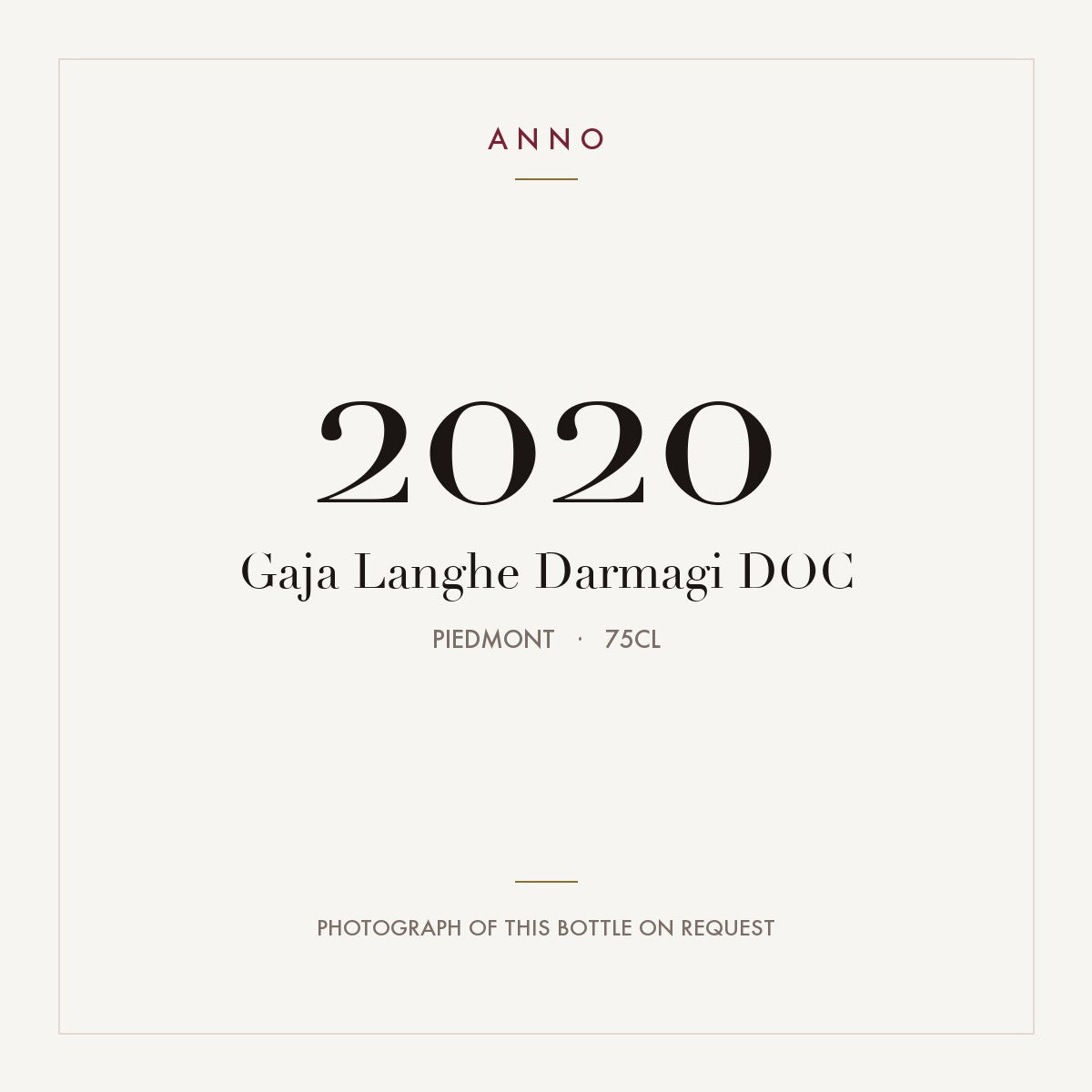 Gaja Langhe Darmagi 2020 DOC 0,75l from Piedmont — ANNO vintage card; photograph of the actual bottle available on request
