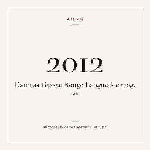 Mas de Daumas Gassac Languedoc Rouge 2012 AOC 1,5l — ANNO-jaargangkaart; foto van de echte fles op aanvraag