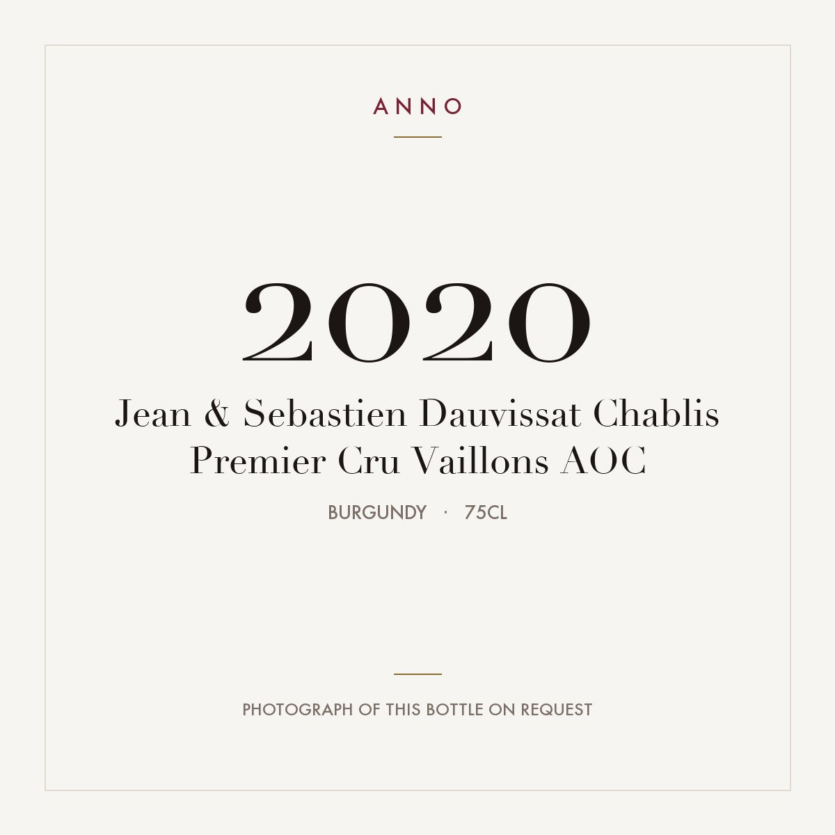 Jean & Sebastien Dauvissat Chablis Premier Cru Vaillons 2020 AOC 0,75l, 勃根地 — ANNO 年份卡；實際酒瓶照片可應要求提供