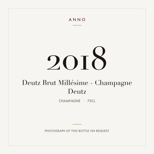 Deutz Brut Millesime Champagne 2018 AOC 0,75l — ANNO vintage card; photograph of the actual bottle available on request