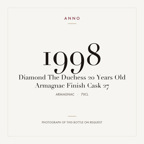 Diamond The Duchess 20 Years Old Armagnac Finish Cask 27 1998 0,7l from Armagnac — ANNO vintage card; photograph of the actual bottle available on request