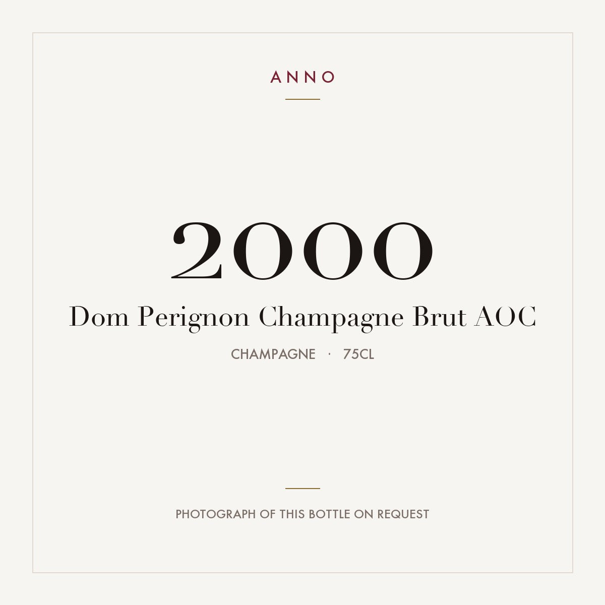 Dom Perignon Champagne Brut 2000 AOC 0,75l, シャンパーニュ — ANNOヴィンテージカード。実際のボトルの写真はご要望に応じてご用意します