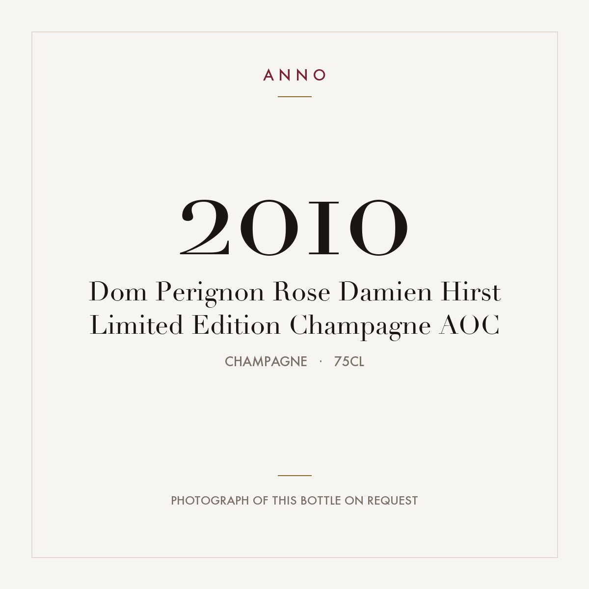 Dom Perignon Rose Damien Hirst Limited Edition Champagne 2010 AOC 0,75l, Шампань — карточка урожая ANNO; фото настоящей бутылки по запросу