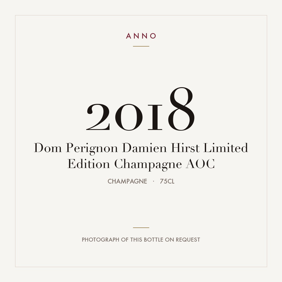 Dom Perignon Damien Hirst Limited Edition Champagne 2018 AOC 0,75l, Шампань — карточка урожая ANNO; фото настоящей бутылки по запросу