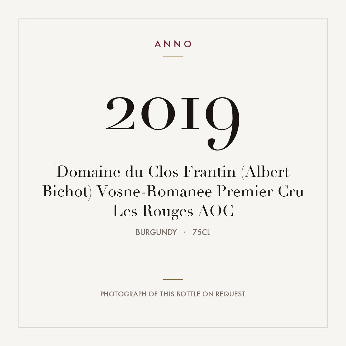 Domaine du Clos Frantin (Albert Bichot) Vosne-Romanee Premier Cru Les Rouges 2019 AOC 0,75l, ブルゴーニュ — ANNOヴィンテージカード。実際のボトルの写真はご要望に応じてご用意します