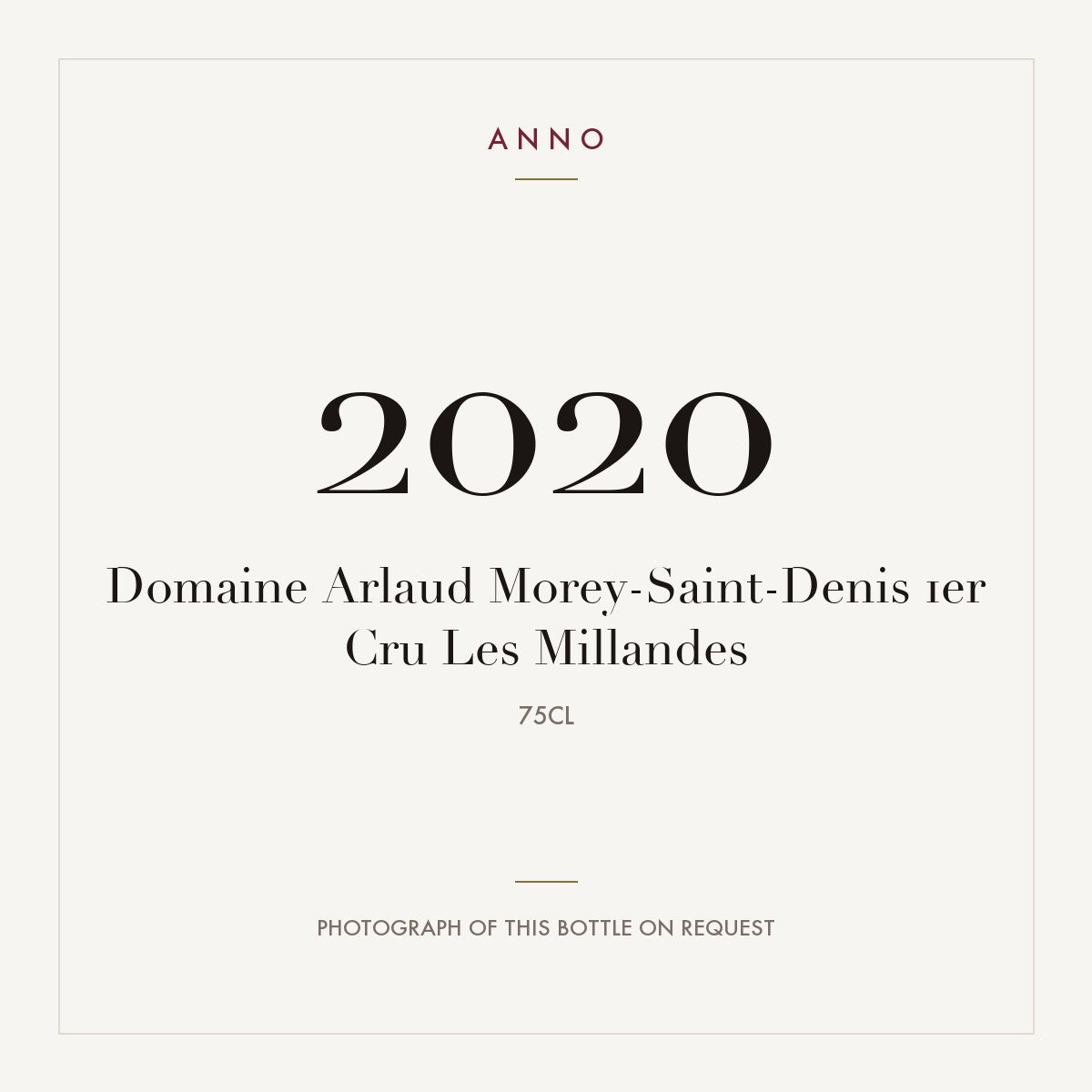 Domaine Arlaud Morey-Saint-Denis Premier Cru Les Millandes 2020 AOC 0,75l — ANNO vintage card; photograph of the actual bottle available on request