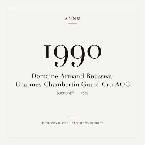 Domaine Armand Rousseau Charmes-Chambertin Grand Cru 1990 AOC 0,75l, Burgund — ANNO-Jahrgangskarte; Foto der tatsächlichen Flasche auf Anfrage