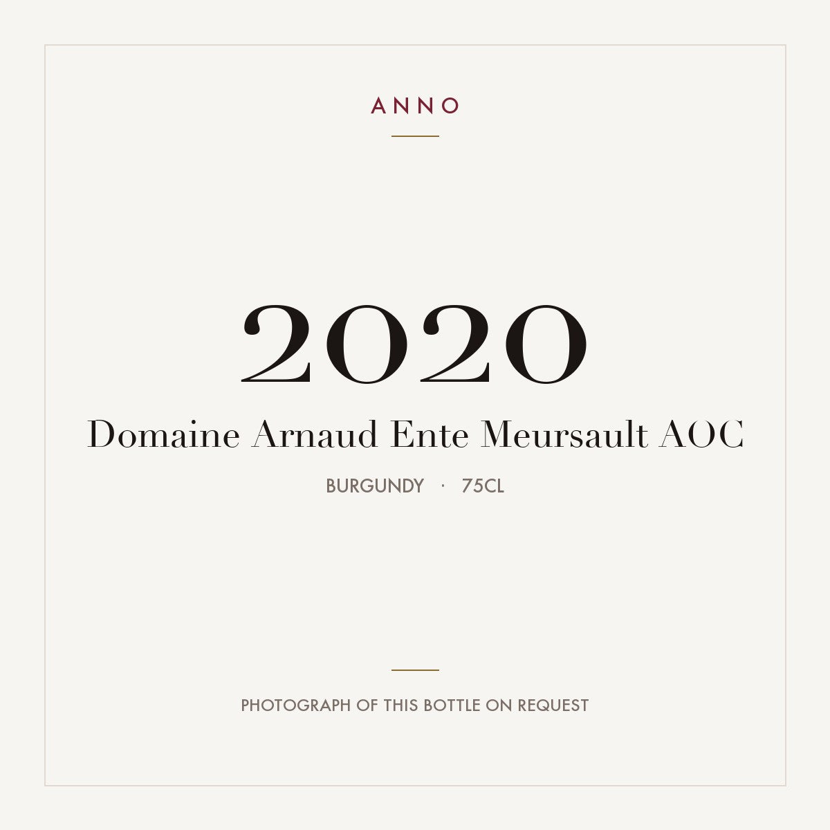 Domaine Arnaud Ente Meursault 2020 AOC 0,75l, Borgonha — cartão de colheita ANNO; fotografia da garrafa real disponível a pedido