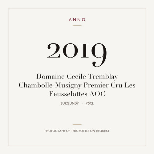 Domaine Cecile Tremblay Chambolle-Musigny Premier Cru Les Feusselottes 2019 AOC 0,75l from Burgundy — ANNO vintage card; photograph of the actual bottle available on request