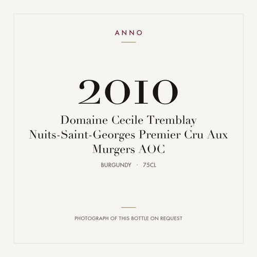 Domaine Cecile Tremblay Nuits-Saint-Georges Premier Cru Aux Murgers 2010 AOC 0,75l, Бургундия — карточка урожая ANNO; фото настоящей бутылки по запросу