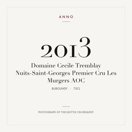 Domaine Cecile Tremblay Nuits-Saint-Georges Premier Cru Les Murgers 2013 AOC 0,75l, Burgund — ANNO-Jahrgangskarte; Foto der tatsächlichen Flasche auf Anfrage