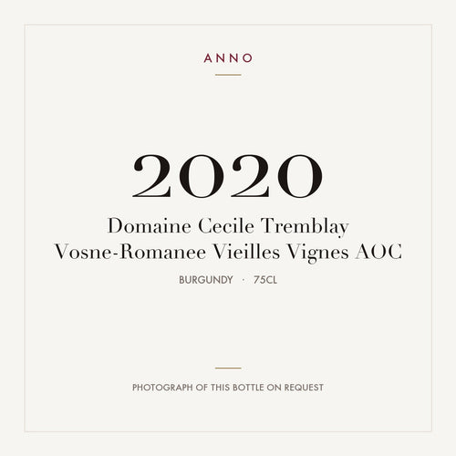 Domaine Cecile Tremblay Vosne-Romanee Vieilles Vignes 2020 AOC 0,75l, Bourgogne — ANNO-jaargangkaart; foto van de echte fles op aanvraag