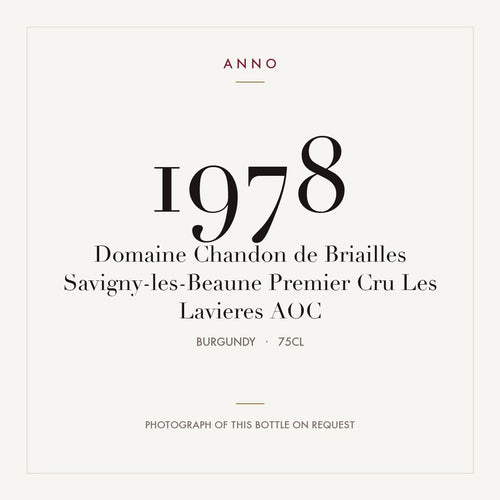Domaine Chandon de Briailles Savigny-les-Beaune Premier Cru Les Lavieres 1978 AOC 0,75l from Burgundy — ANNO vintage card; photograph of the actual bottle available on request