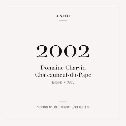 Domaine Charvin Chateauneuf-du-Pape 2002 AOC 0,75l — carte millésime ANNO ; photo de la bouteille réelle disponible sur demande