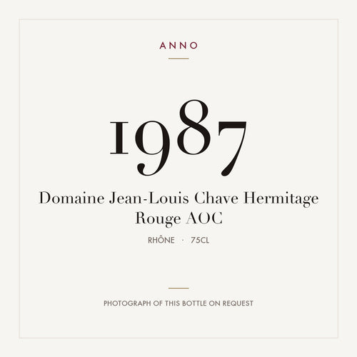 Domaine Jean-Louis Chave Hermitage Rouge 1987 AOC 0,75l, Rhône — carte millésime ANNO ; photo de la bouteille réelle disponible sur demande