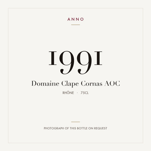 Domaine Clape Cornas 1991 AOC 0,75l from Rhône — ANNO vintage card; photograph of the actual bottle available on request