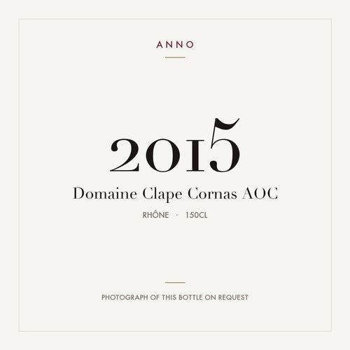 Domaine Clape Cornas 2015 AOC 1,5l, Ródano — cartão de colheita ANNO; fotografia da garrafa real disponível a pedido