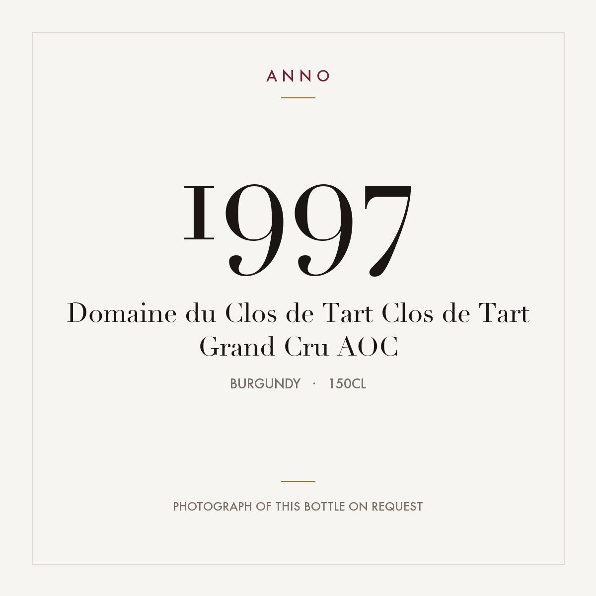 Domaine du Clos de Tart Clos de Tart Grand Cru 1997 AOC 1,5l, Бургундия — карточка урожая ANNO; фото настоящей бутылки по запросу