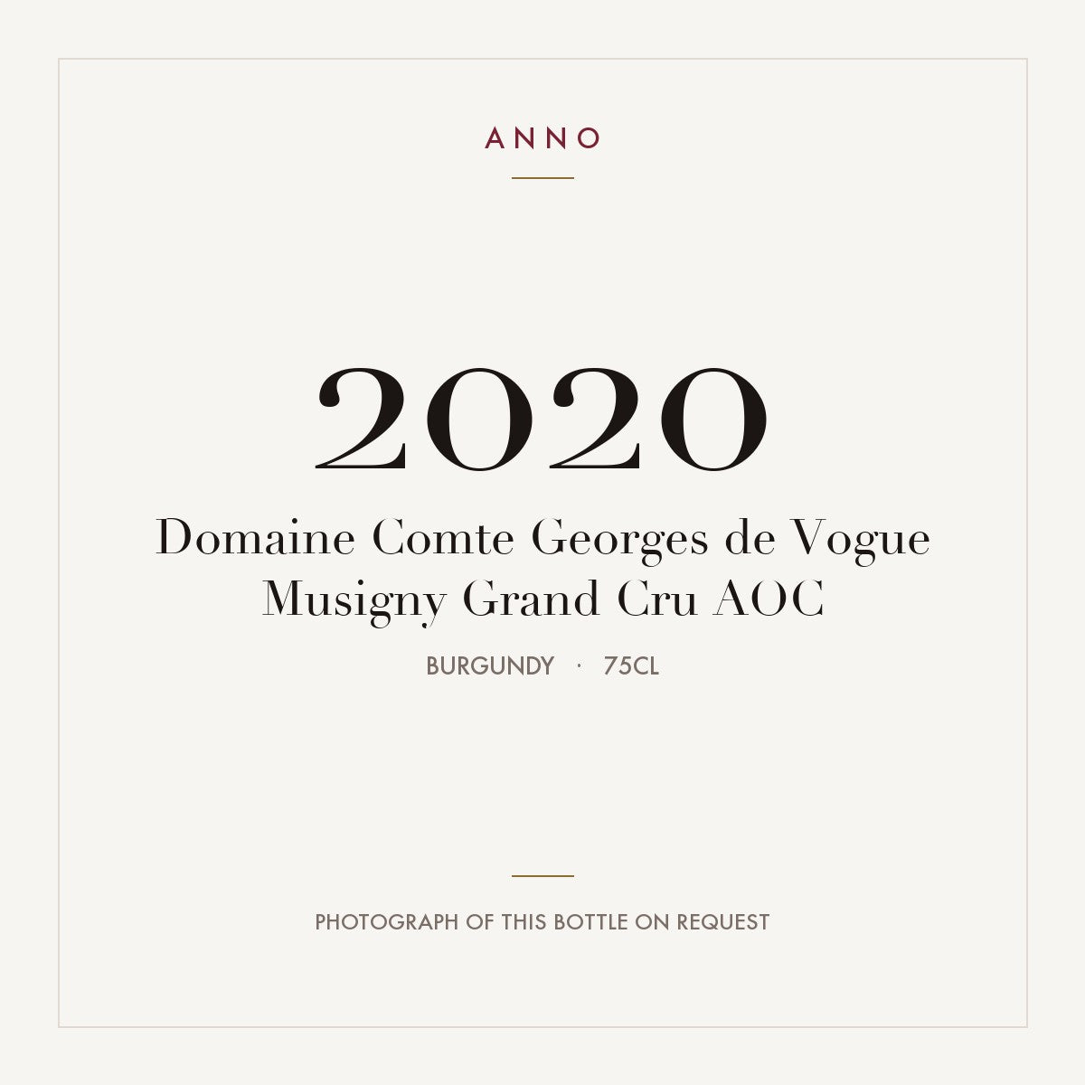 Domaine Comte Georges de Vogue Musigny Grand Cru 2020 AOC 0,75l, Borgogna — card dell'annata ANNO; foto della bottiglia reale disponibile su richiesta