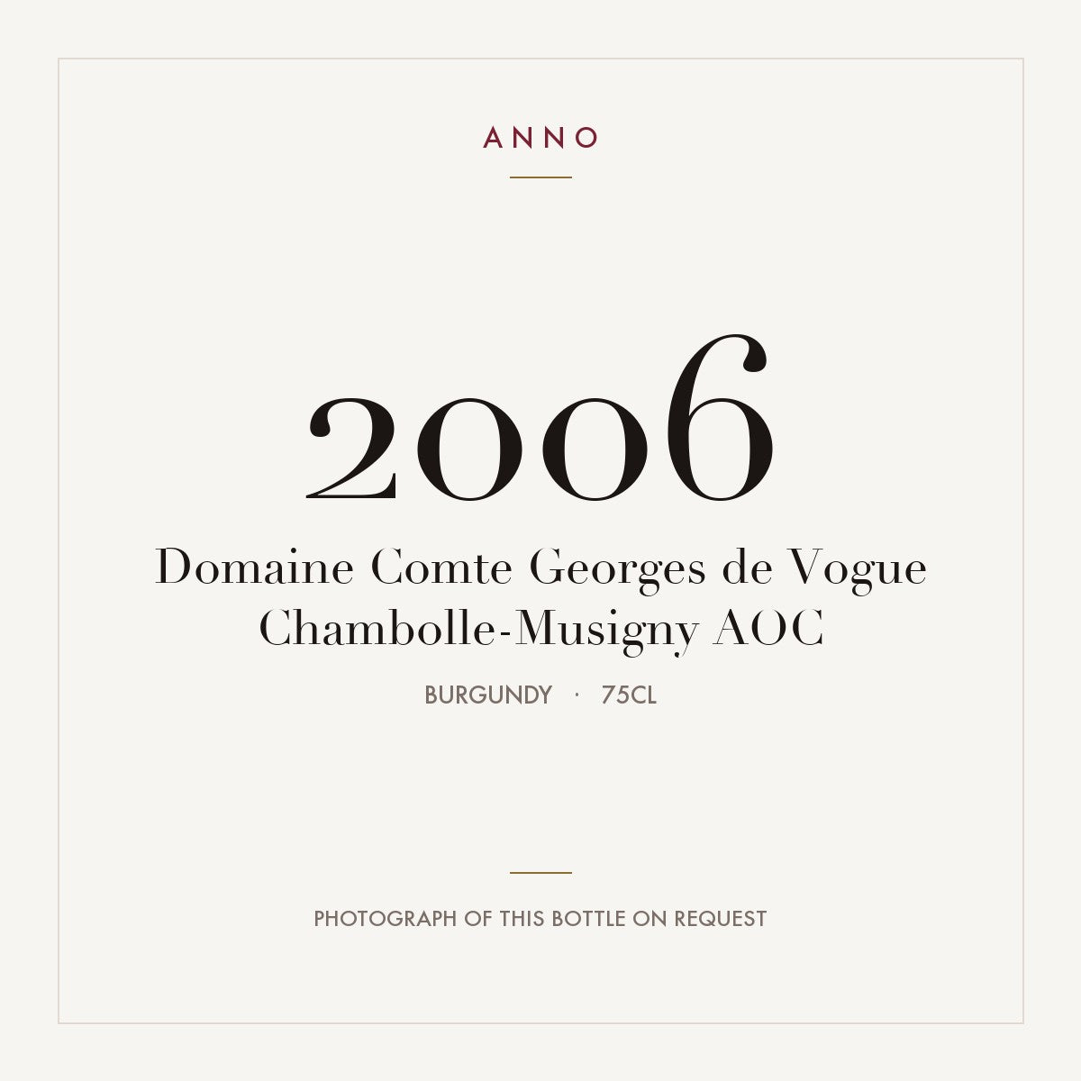 Domaine Comte Georges de Vogue Chambolle-Musigny 2006 AOC 0,75l from Burgundy — ANNO vintage card; photograph of the actual bottle available on request