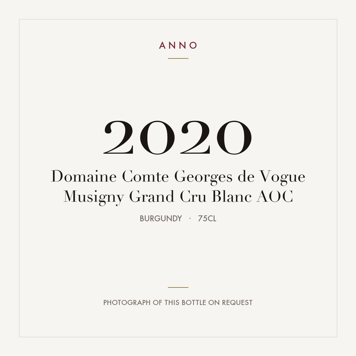 Domaine Comte Georges de Vogue Musigny Grand Cru Blanc 2020 AOC 0,75l, Burgund — ANNO-Jahrgangskarte; Foto der tatsächlichen Flasche auf Anfrage