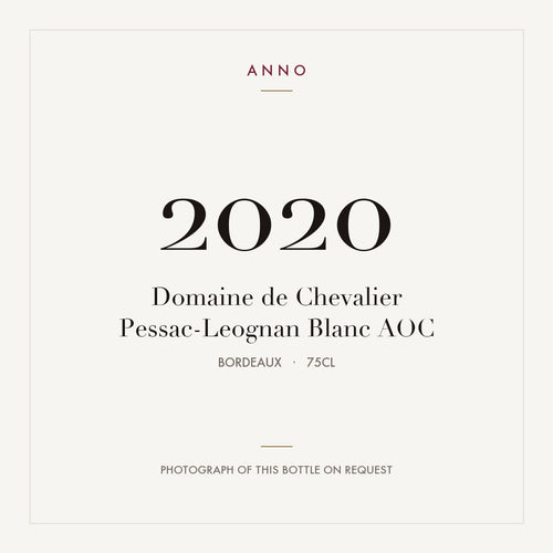 Domaine de Chevalier Pessac-Leognan Blanc 2020 AOC 0,75l from Bordeaux — ANNO vintage card; photograph of the actual bottle available on request