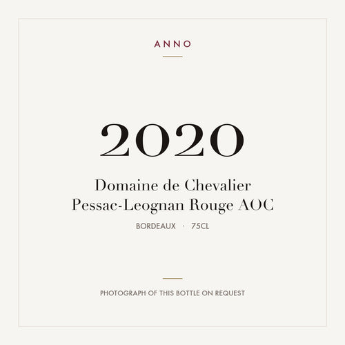 Domaine de Chevalier Pessac-Leognan Rouge 2020 AOC 0,75l from Bordeaux — ANNO vintage card; photograph of the actual bottle available on request