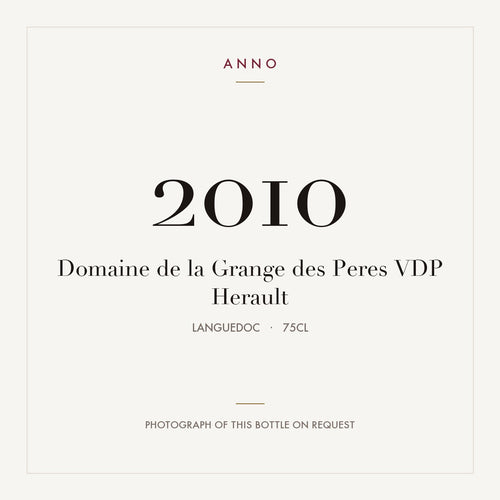 Domaine de la Grange des Peres VDP Herault 2010 0,75l from Languedoc — ANNO vintage card; photograph of the actual bottle available on request