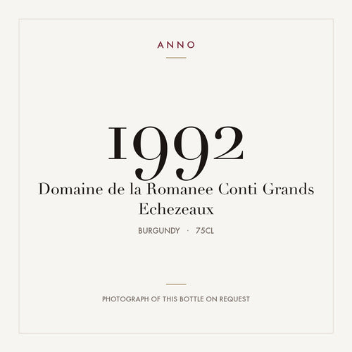 Domaine de la Romanee Conti Grands Echezeaux 1992 0,75l from Burgundy — ANNO vintage card; photograph of the actual bottle available on request