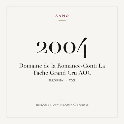 Domaine de la Romanee-Conti La Tache Grand Cru 2004 AOC 0,75l, Borgoña — tarjeta de añada ANNO; foto de la botella real disponible bajo petición