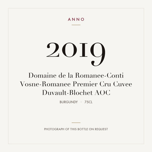 Domaine de la Romanee-Conti Vosne-Romanee Premier Cru Cuvee Duvault-Blochet 2019 AOC 0,75l, 勃根地 — ANNO 年份卡；實際酒瓶照片可應要求提供