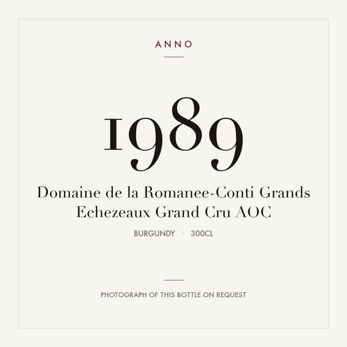 Domaine de la Romanee-Conti Grands Echezeaux Grand Cru 1989 AOC 3l, Burgund — ANNO-Jahrgangskarte; Foto der tatsächlichen Flasche auf Anfrage