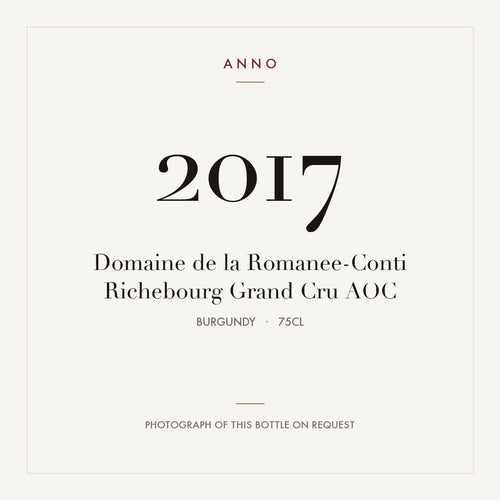 Domaine de la Romanee-Conti Richebourg Grand Cru 2017 AOC 0,75l, Borgogna — card dell'annata ANNO; foto della bottiglia reale disponibile su richiesta