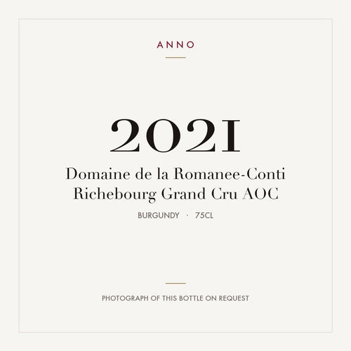 Domaine de la Romanee-Conti Richebourg Grand Cru 2021 AOC 0,75l, Borgogna — card dell'annata ANNO; foto della bottiglia reale disponibile su richiesta