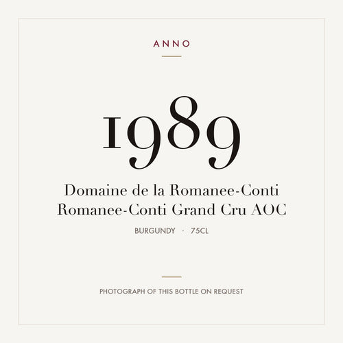Domaine de la Romanee-Conti Romanee-Conti Grand Cru 1989 AOC 0,75l, Бургундия — карточка урожая ANNO; фото настоящей бутылки по запросу