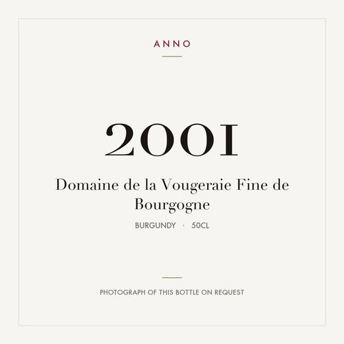 Domaine de la Vougeraie Fine de Bourgogne 2001 0,5l from Burgundy — ANNO vintage card; photograph of the actual bottle available on request