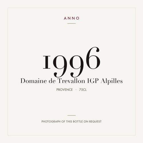 Domaine de Trevallon IGP Alpilles 1996 0,75l from Provence — ANNO vintage card; photograph of the actual bottle available on request