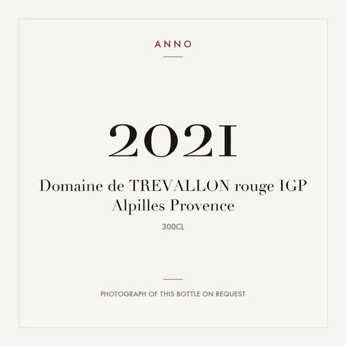 Domaine de Trevallon Alpilles 2021 IGP 3l — tarjeta de añada ANNO; foto de la botella real disponible bajo petición
