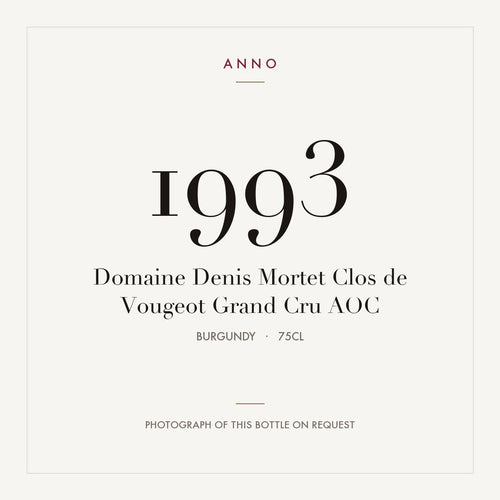 Domaine Denis Mortet Clos de Vougeot Grand Cru 1993 AOC 0,75l, Borgoña — tarjeta de añada ANNO; foto de la botella real disponible bajo petición