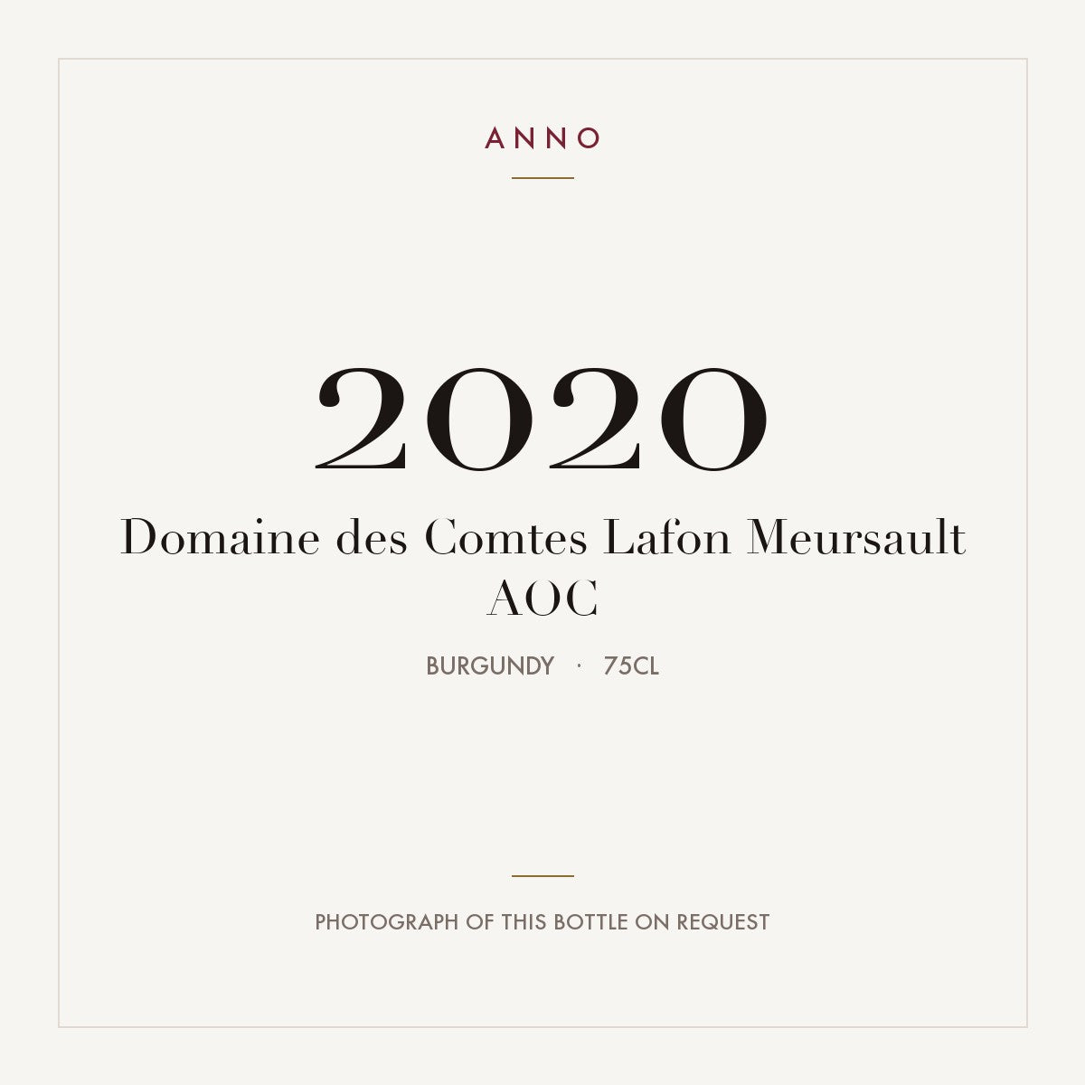 Domaine des Comtes Lafon Meursault 2020 AOC 0,75l, Borgoña — tarjeta de añada ANNO; foto de la botella real disponible bajo petición