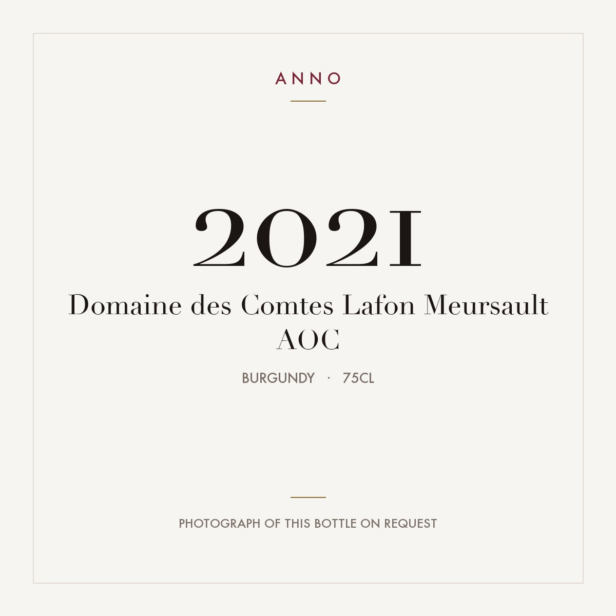 Domaine des Comtes Lafon Meursault 2021 AOC 0,75l, Borgogna — card dell'annata ANNO; foto della bottiglia reale disponibile su richiesta