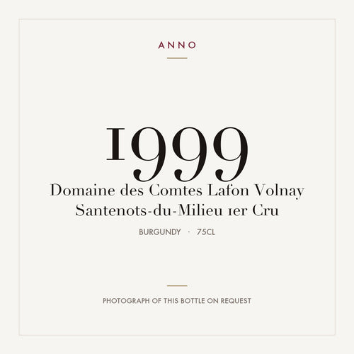 Domaine des Comtes Lafon Volnay Premier Cru Santenots-du-Milieu 1999 AOC 0,75l — ANNO-Jahrgangskarte; Foto der tatsächlichen Flasche auf Anfrage